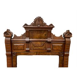 Late 19th/early 20th century walnut dressing chest with mirror back, the raised back with carved and figured pediment over swing mirror, the chest fitted with three long drawers