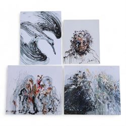Four signed Maggi Hambling books, comprising George Always, War Requiem & Aftermath, Henrietta Moraes Drawings by Maggi Hambling and An Eye Through a Decade, together with nine signed Maggi Hambling postcards