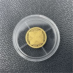 Eleven Queen Elizabeth II miniature gold coins, each being 0.5 grams of 24 carat gold, including Tristan da Cunha 2020 'Laurel', Solomon Islands 2020 '80th Anniversary of the Battle of Britain' etc, all with certificates