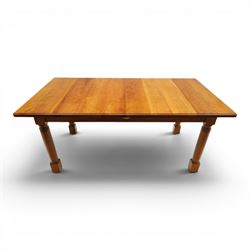 Knightman - cherrywood extending dining table, the rectangular top raised on four turned legs, with additional leaf extending to 230cm total, recessed carved knight trademark, by Horace Knight of Old Mill Furniture, Balk near Thirsk