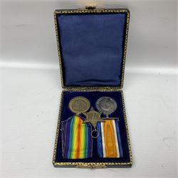 WWI pair of medals comprising British War Medal and Victory Medal awarded to 12-1379 Pte. H. Marshall York and Lanc. R.; both with ribbons in display case; and WWII 1939-1945 Star