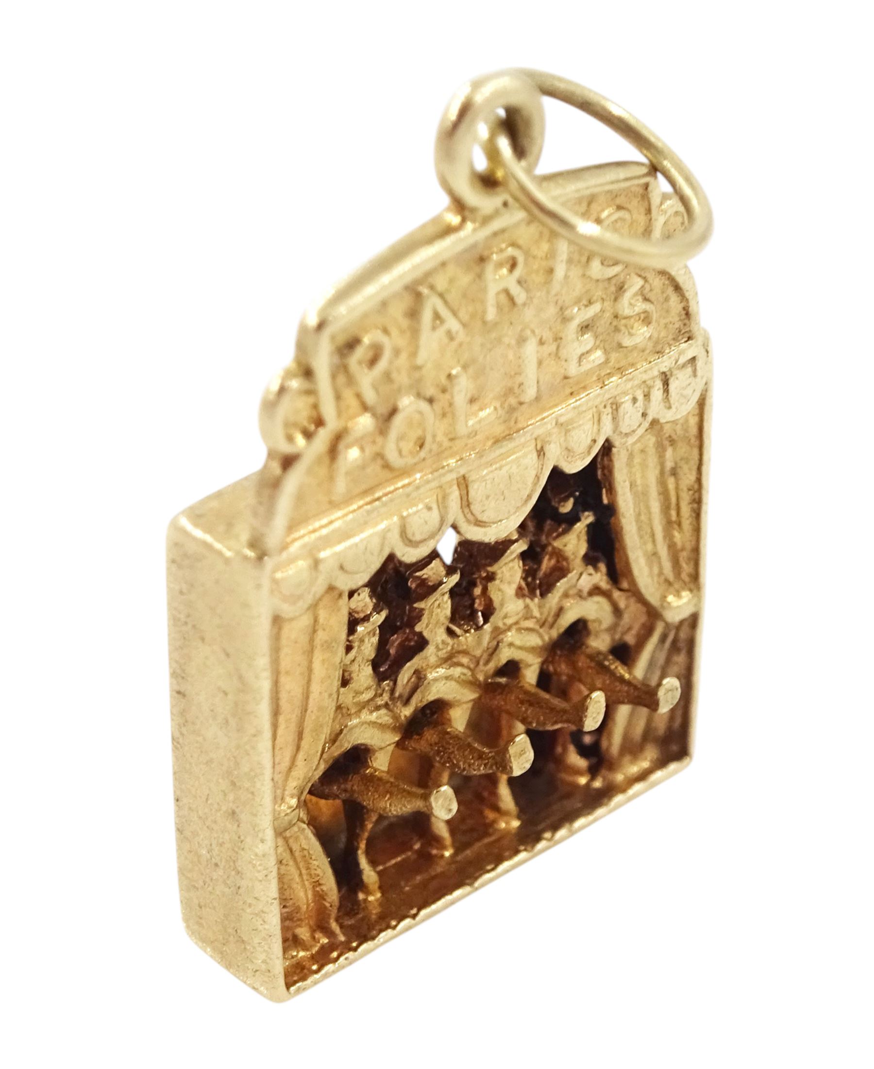9ct gold articulated 'Paris Folies' can-can dancer pendant / charm, London 1969