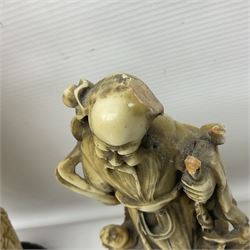 Collection of hardstone and soapstone, including hardstone seal carved temple dogs finial, inscription on base, together with inkwells, vases etc  