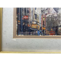 John Ross Hunt (Australian 1956-): Impressionist City Street Scene, oil on canvas board signed and dated '88, 16cm x 26cm