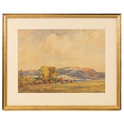 John William Howey (Staithes Group 1873-1938): 'Hambleton Hills - Thirlby', watercolour signed and dated 1923, titled in a later hand verso 26.5cm x 36cm
