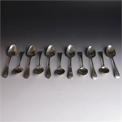 Set of six William IV silver teaspoons, engraved with monogram to terminal, hallmarked William Bateman I, London 1824, together with a set of five George III silver teaspoons, engraved with initials, hallmarked Peter & William Bateman, London 1806