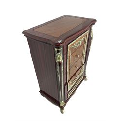 Rococo style wood finish chest, fitted with five drawers, decorated with scrolled foliate and flower heads 