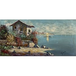 Continental School (Late 20th Century): Villa beside Lake Como, oil on canvas signed 'Giano' 38cm x 79cm