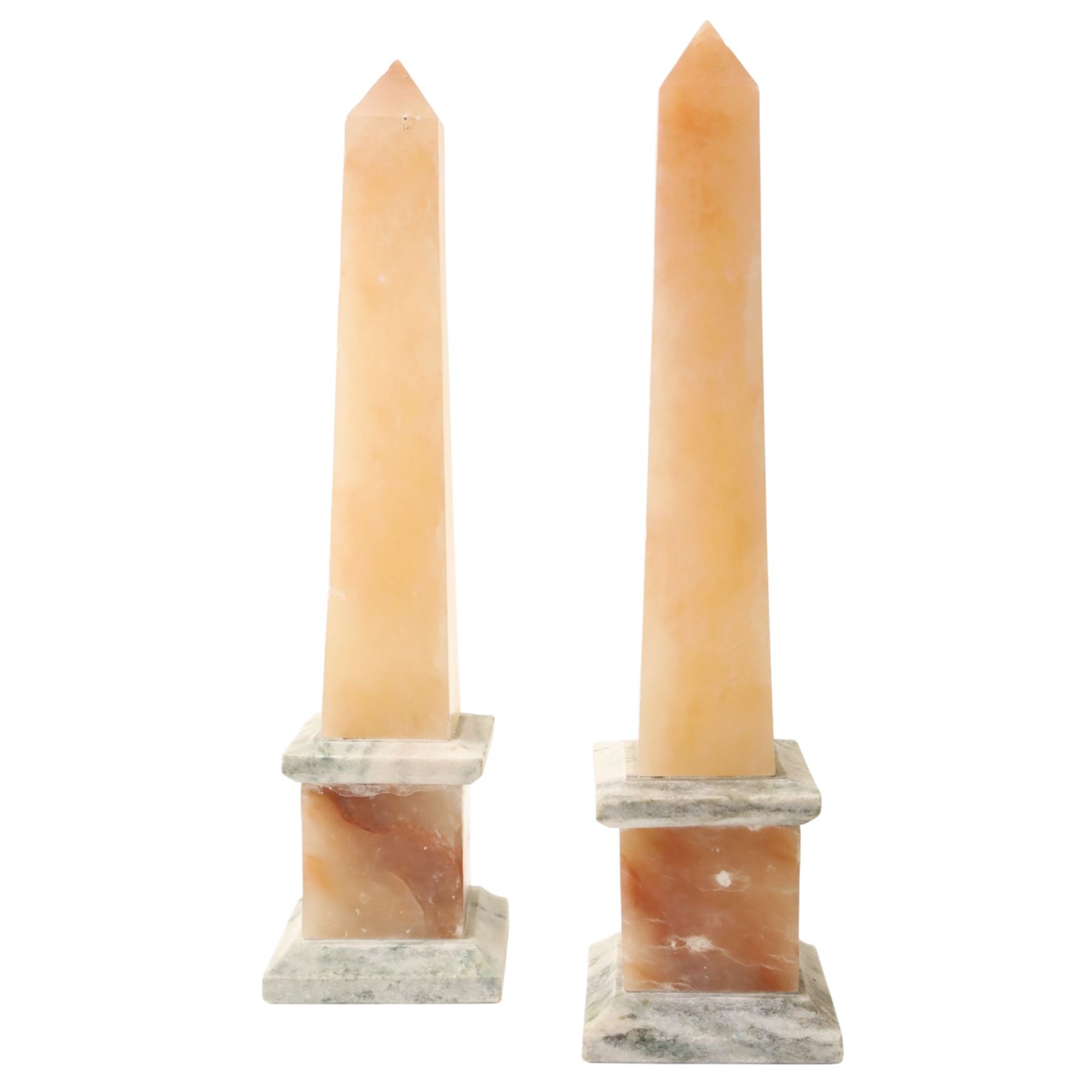 Pair of tabletop mable and alabaster obelisks, H32cm (2)