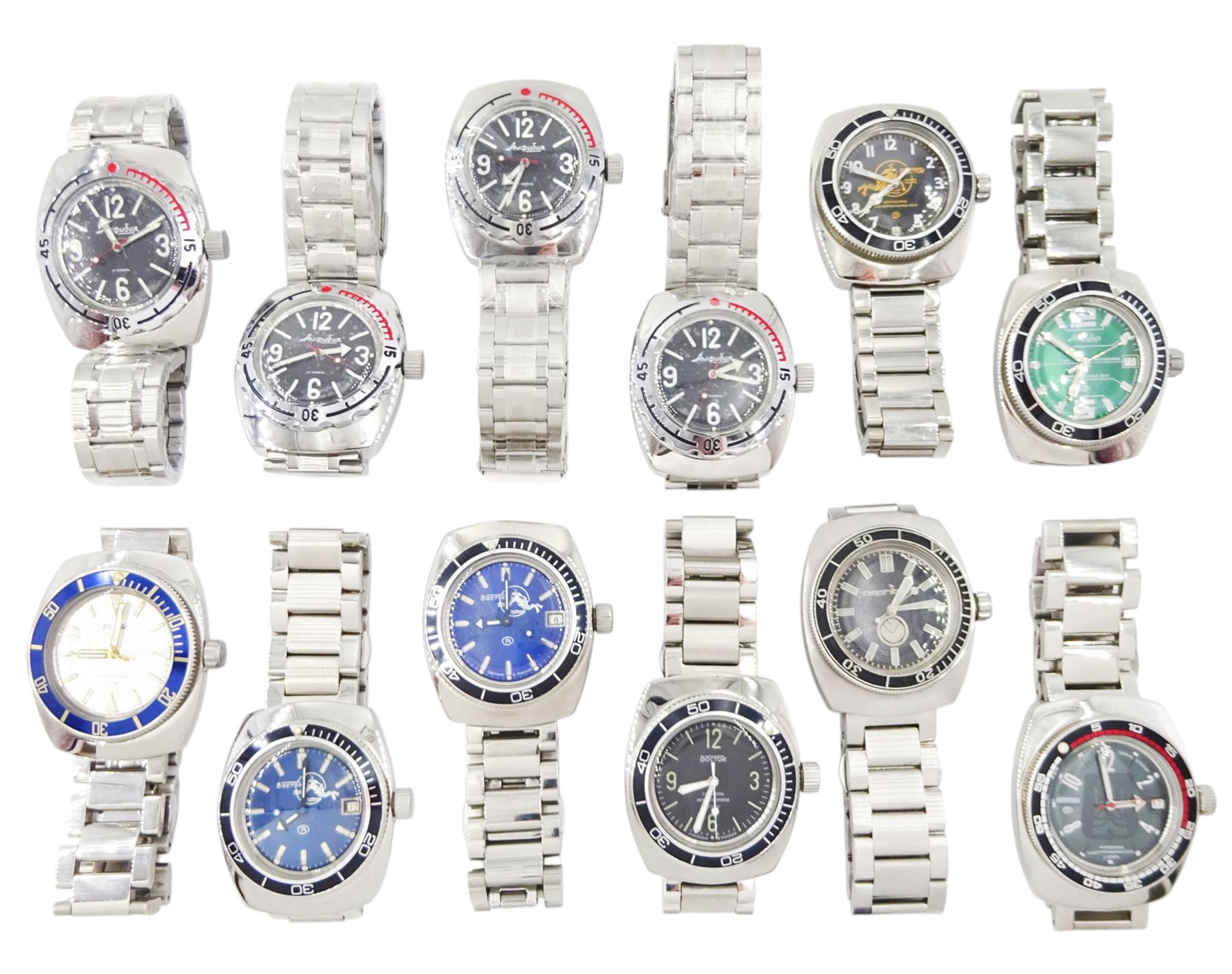 Boctok twenty-one stainless steel wristwatches including Ampibia, Komandirskie and divers, automatic and manual wind movements