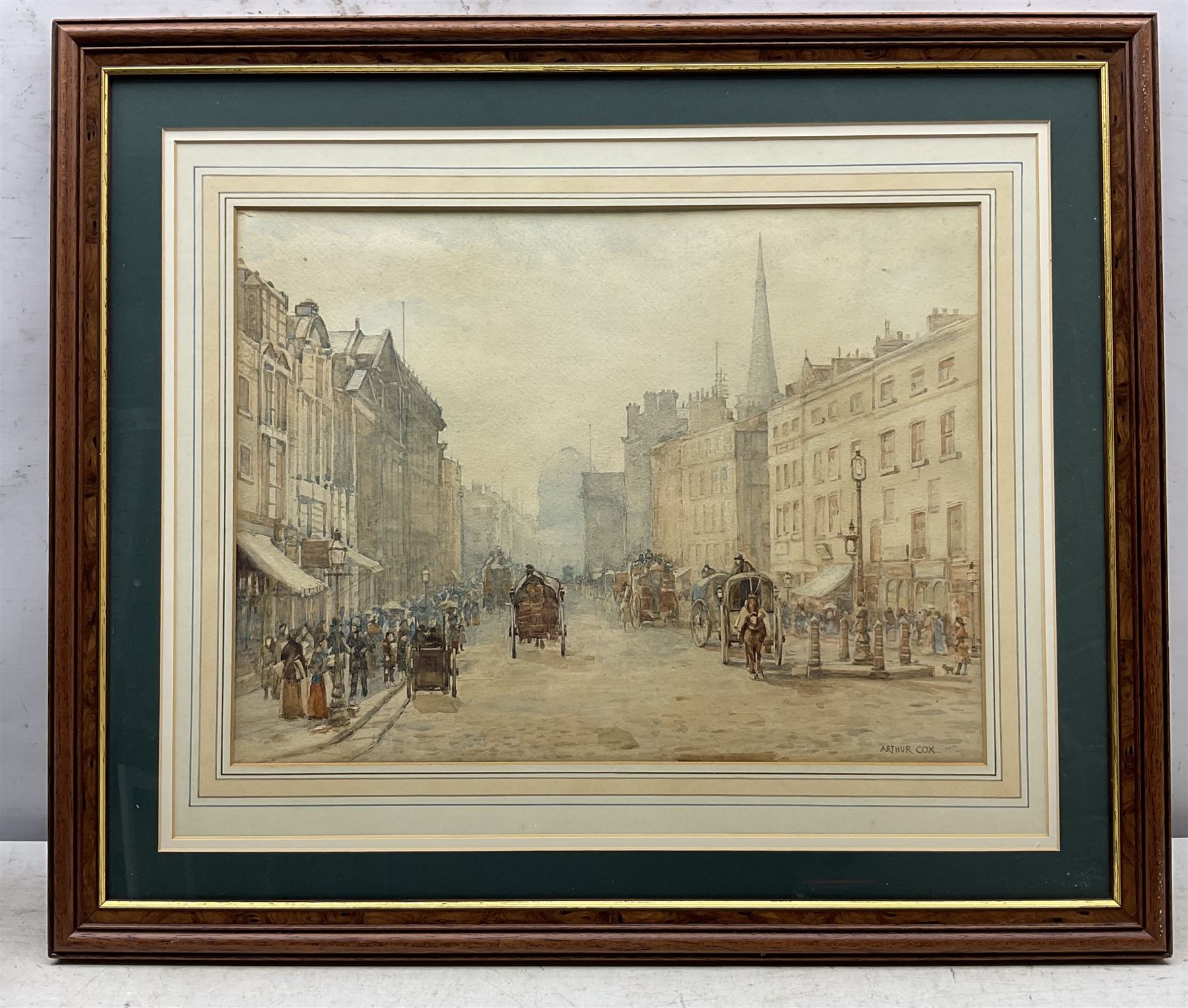 Charles Arthur Cox (British 1857-1936): 'Castle Street - Liverpool', watercolour signed and dated 1884, 32cm x 42cm 