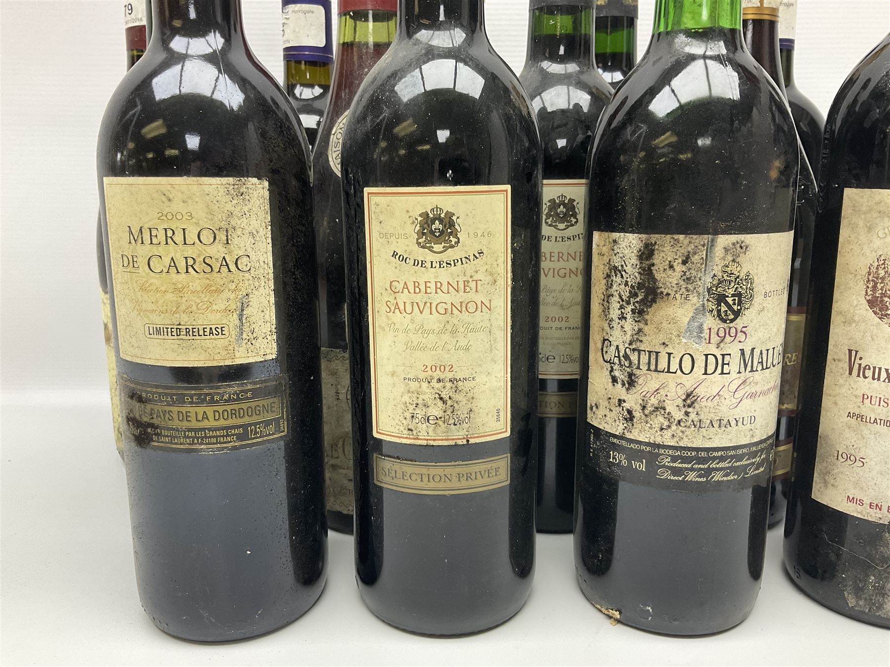 Mixed wine, including Roc de L'Espinas 2002, Cabernet Sauvignon, 2003 Merlot de Carsac, Castillo de Maluenda 1995 Calatayud etc, various content and proof (14)