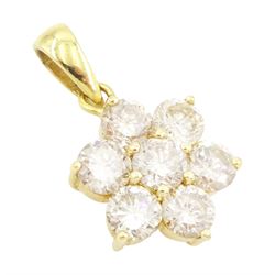 18ct gold round brilliant cut diamond flower head cluster pendant, Sheffield 2000, total diamond weight approx 2.25 carat