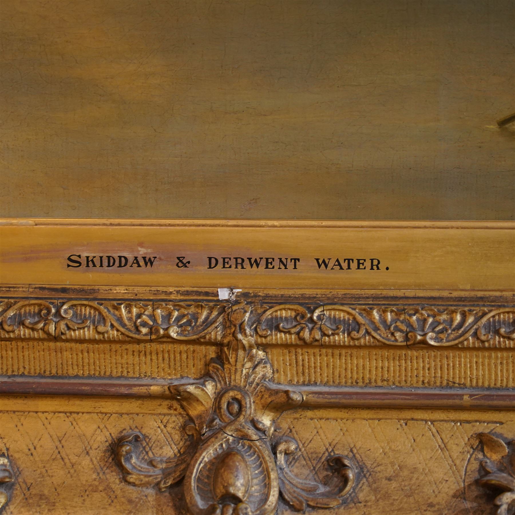 Sir Augustus Wall Callcott (British 1779-1844): 'Skiddaw and Derwent Water', oil on canvas inscribed and titled on the mount 66cm x 100cm, in 19th century gilt and gesso swept ornate frame with scrolling scalloped shell motifs
