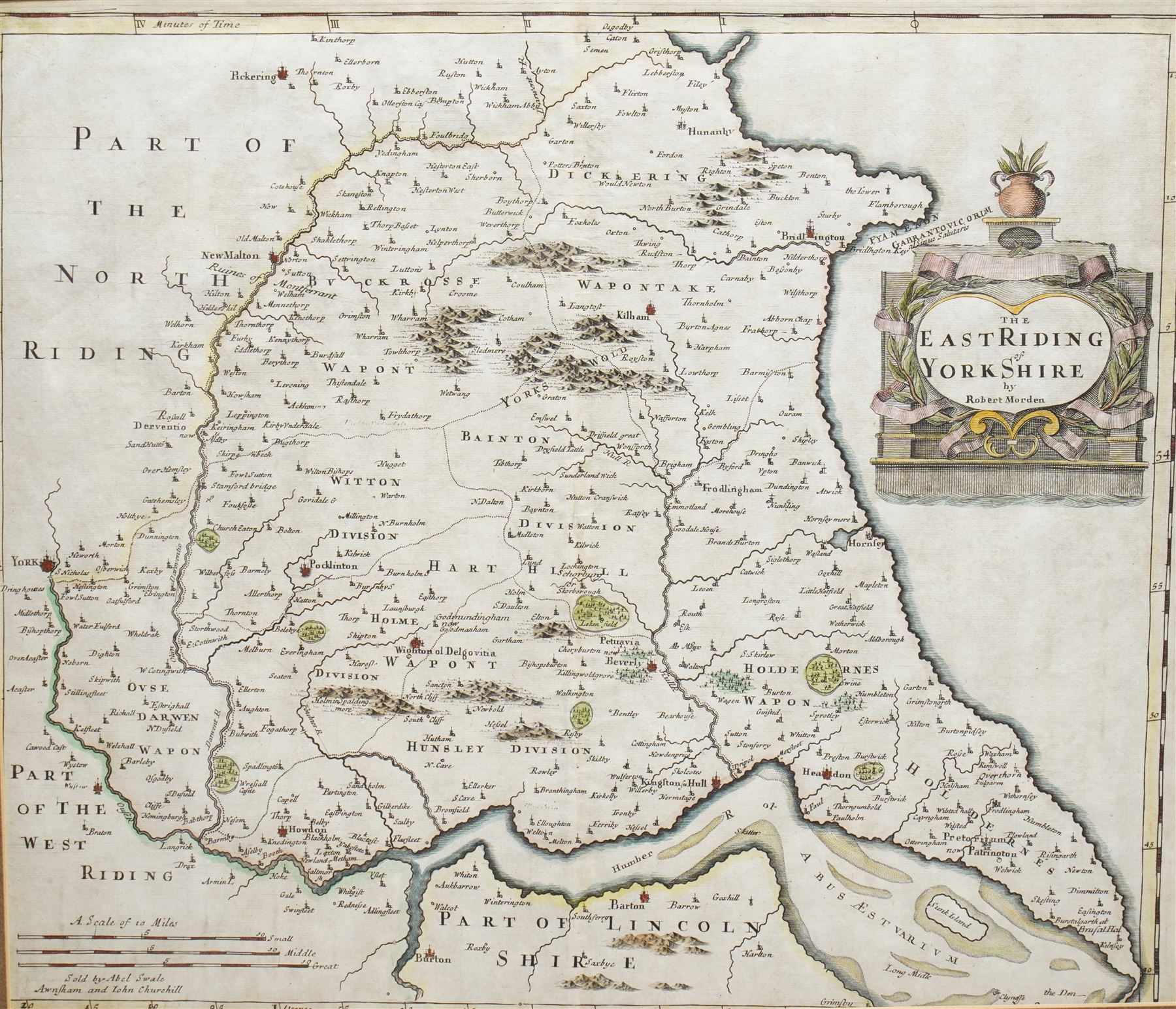 Robert Morden (British c.1650-1703): 'The North Riding of Yorkshire' and 'The East Riding of Yorkshire', two 17th/18th century engraved maps with hand colouring 38cm x 43cm (2)
