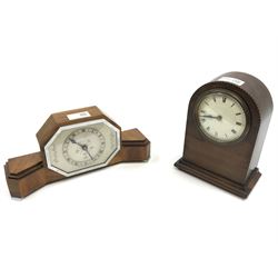 Mid to late 20th century walnut mantel clock by 'Elliot' (W29cm), and an Edwardian mahogany dome top mantel clock (H20cm)