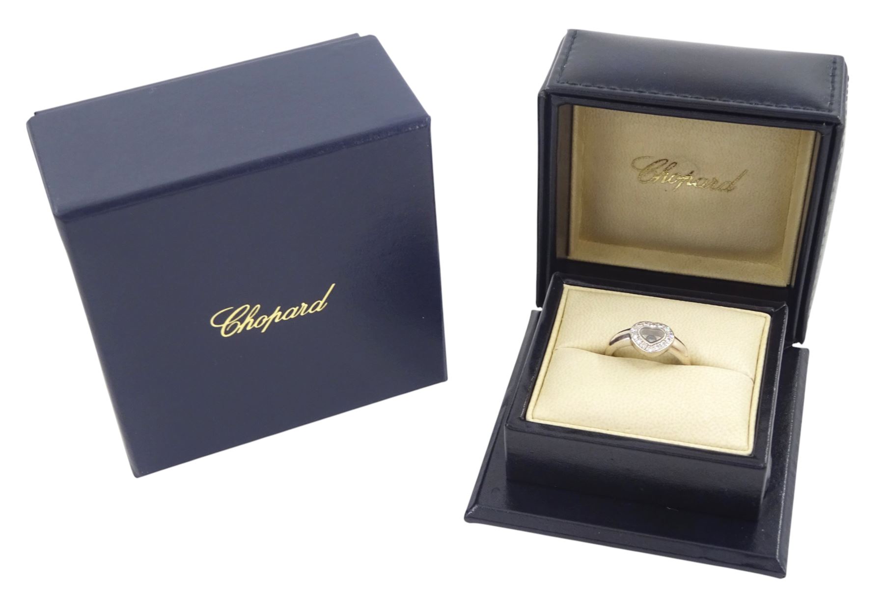 Chopard Happy Diamonds 18ct gold round brilliant cut diamond, heart shaped ring, stamped 750, boxed