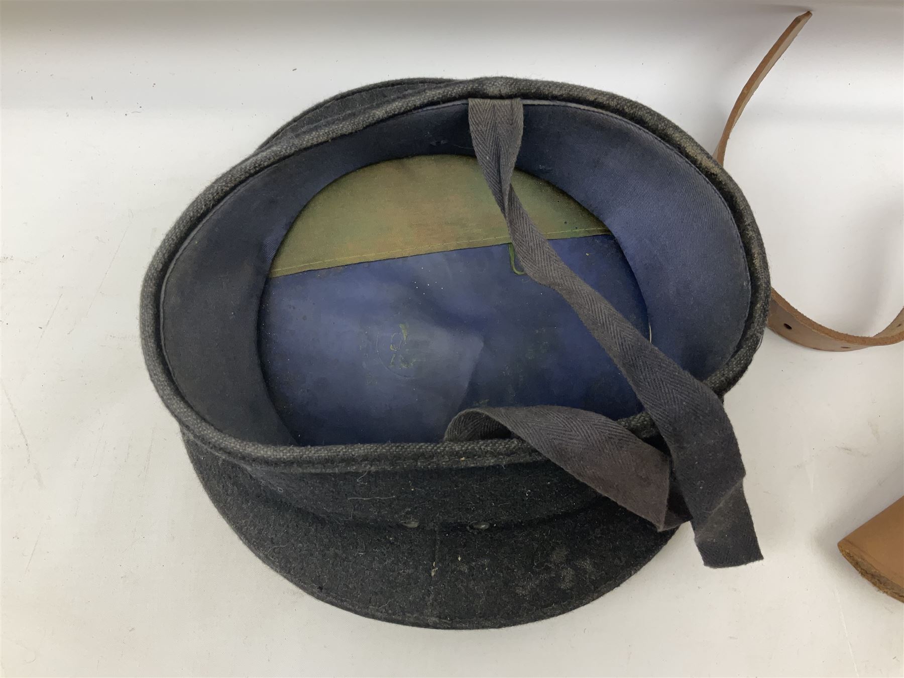 George VI 1937 Coronation flag, the central portrait and date covered with stitched panels 56 x 83cm; sailor's hat; leather holster with belt dated 1943 containing Lone Star toy die-cast Luger gun; and reproduction Stanley brass cased pocket sextant (4)