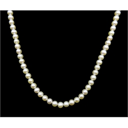  Single strand cultured pearl necklace, with 18ct gold clasp hallmarked  