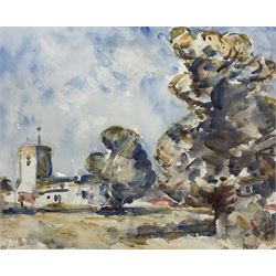 William (Fred) Frederick Mayor (Staithes Group 1866-1916): 'Whitchurch near Aylesbury', watercolour signed, titled verso 31cm x 38cm 
Provenance: private collection; David Duggleby, Scarborough 26th November 2021, Lot 56; with the Charles A Jackson Gallery, Police Street, Manchester, label verso dated March '44 - interestingly Charles Jackson was the brother of fellow Staithes Group artist Frederic William Jackson.