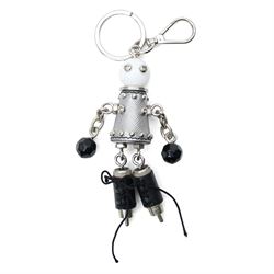 Prada - ‘Robot’ keyring and bag charm, in silver Saffiano leather and metal with studded d...