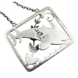 Silver double dolphin pendant necklace designed by Arno Malinowski for Georg Jensen, No. 94