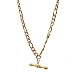  9ct gold figaro link chain necklace, with T bar stamped 375, approx 9.45gm  