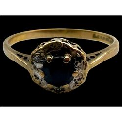 Four 9ct gold stone set rings, including garnet and pearl examples, all stamped or hallmarked