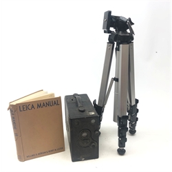  The Leica Manual published 1953, camera tripod model EXD-4B and a Ensign Rapid Rectilinear box camera (3)  