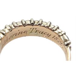 19th century gold and silver two row old cut diamond ring, the inner shank inscribed 'Catherine Tracy 1852'