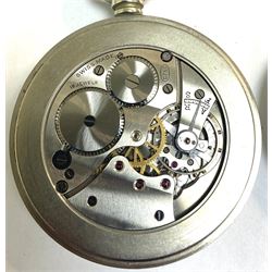 Railroad chrome open face keyless Swiss lever pocket watch, white enamel dial with Roman numerals and subsidiary seconds dial signed Limit No 2, the screw back case engraved L.N.E.R. 7515