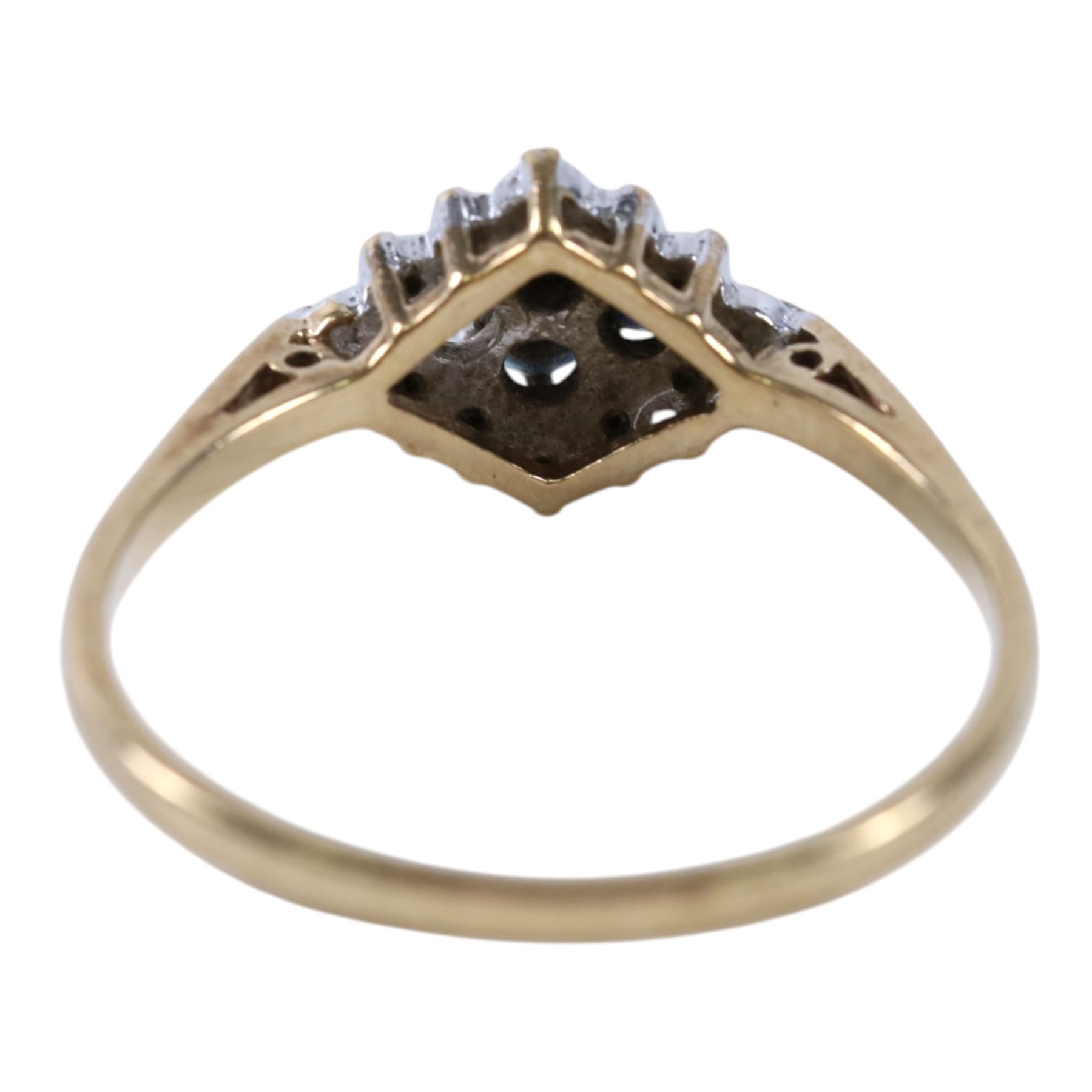 9ct gold sapphire and diamond cluster ring, hallmarked