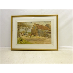  James William Booth (Staithes Group 1867-1953): Farmyard with Cattle and Hens, watercolour signed 32cm x 49cm  DDS - Artist's resale rights may apply to this lot   