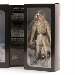 Three Sideshow Collectibles Star Wars Heroes of the Rebellion 1:6 scale figures, comprising Han Solo Rebel Captain Bespin, Luke Skywalker Rebel Commander Bespin and Luke Skywalker Rebel Hero Yavin IV, all boxed
