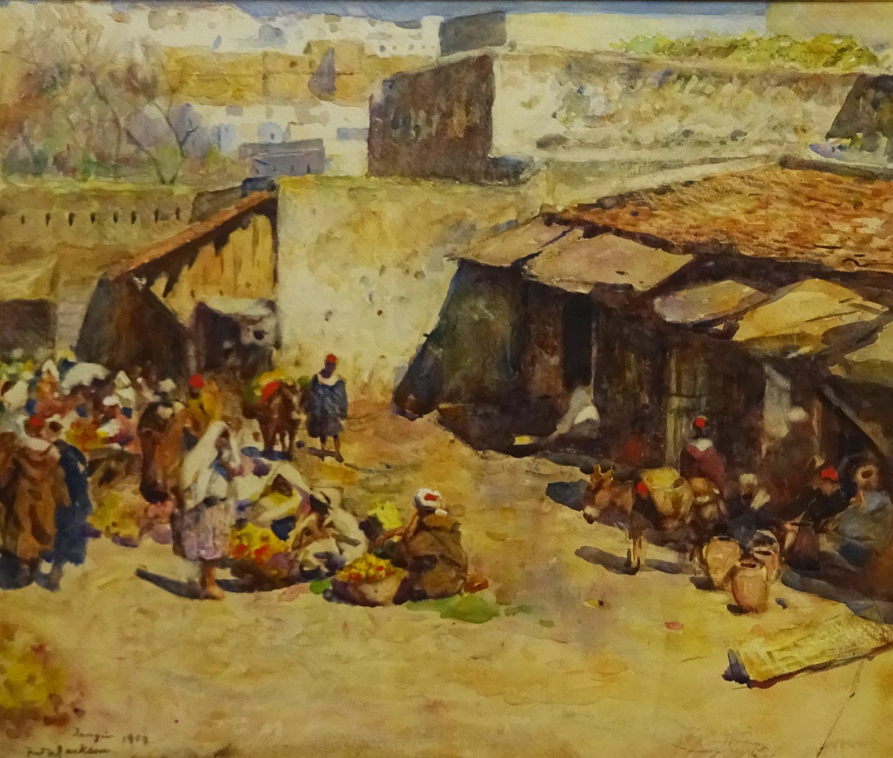 Frederic William Jackson (Staithes Group 1859-1918): 'Tangier' Market Place, watercolour signed titled and dated 1908, 37cm x 44cm
