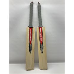 Two signed Yorkshire County cricket bats, from 2011 and 2012 seasons, bearing signatures including Adil Rashid, Andrew Gale, Ryan Sidebottom, Gary Ballance etc