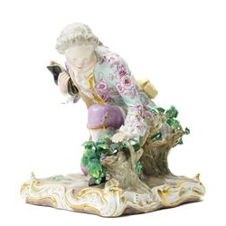 19th century Meissen figure of a gallant kneeling on gilded square base H16cm