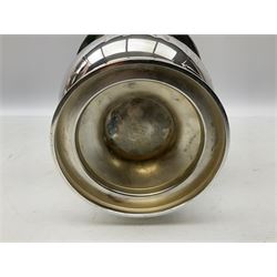 Silver plated Barker Ellis wine cooler of campagna form, the body of part fluted form with twin lion mask modelled handles, upon a circular foot, impressed mark beneath, H22.5cm 