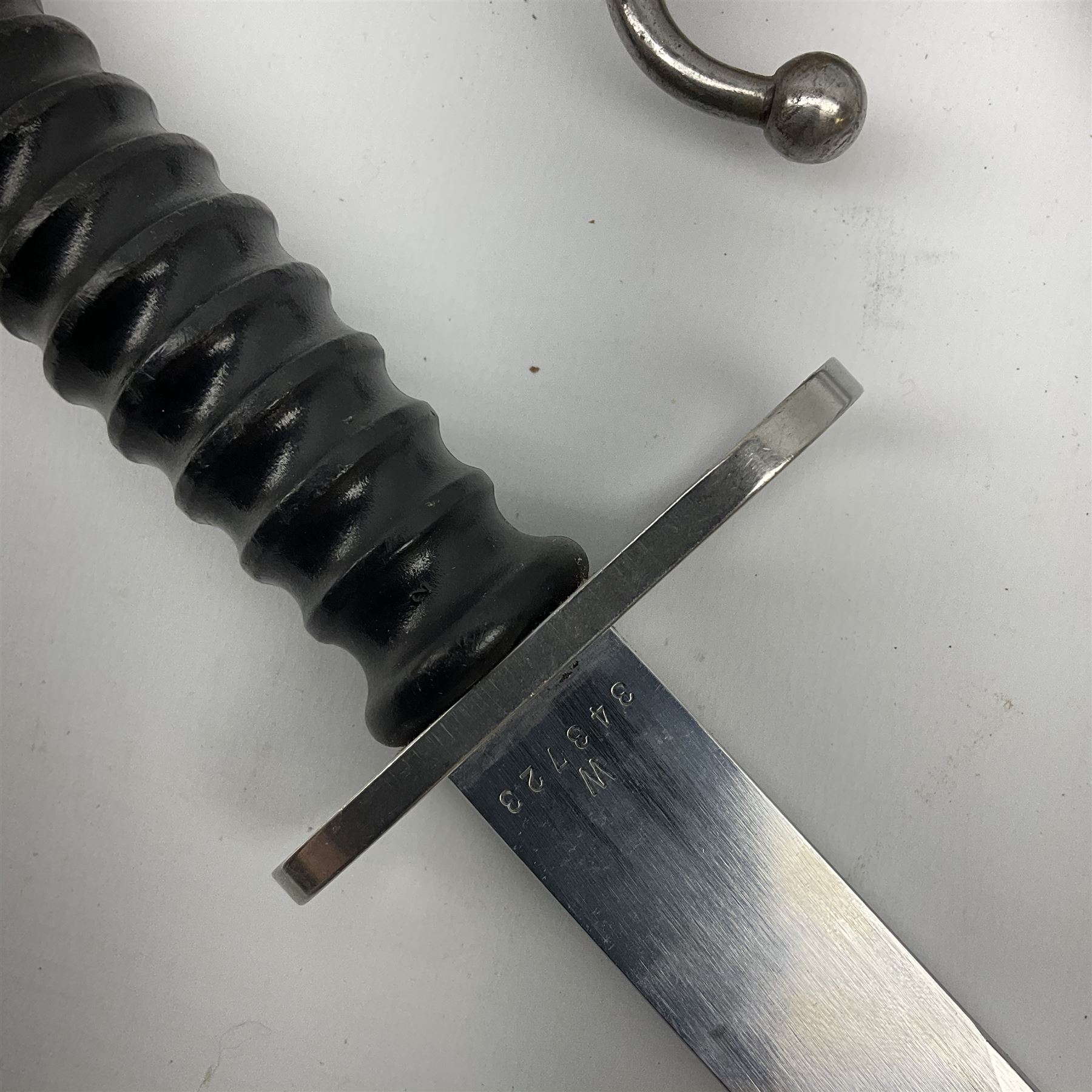 Swiss M1957 S.1.G. assault rifle bayonet, the 24cm double edged blade marked 'F over +W' for Waffenfabrik Bern and W343723, ribbed black grip and plastic scabbard L38cm; and cut down WW1 Turkish Mauser 1890/1903 pattern sword bayonet with numerous Ottoman Turkish Army marks, blade 26.5cm (Pommel has Ottoman Sultan's seal 'Tughra' - the same as on the Gallipoli Star awarded to Turks after the Gallipoli Campaign)