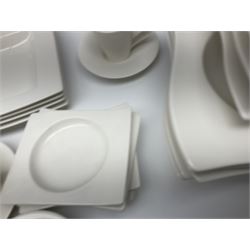 Villeroy & Boch New Wave pattern dinner and tea service for five people, comprising square dinner plates, rectangular dinner plates, pasta bowls, cereal bowls, coffee cups and saucers, side plates and dessert plates, all with printed mark beneath