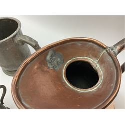 Graduated set of four seamed copper harvest measures, pint to half-gill, with lead excise stamps; and four pewter items (8)