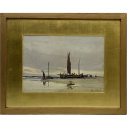 Albert George Strange (British c.1855-1917): Estuary scene with Fishing Boats on the Shoreline, watercolour signed 25cm x 36cm