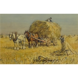  James William Booth (Staithes Group 1867-1953): Haymaking, watercolour signed 29cm x 45cm  DDS - Artist's resale rights may apply to this lot    