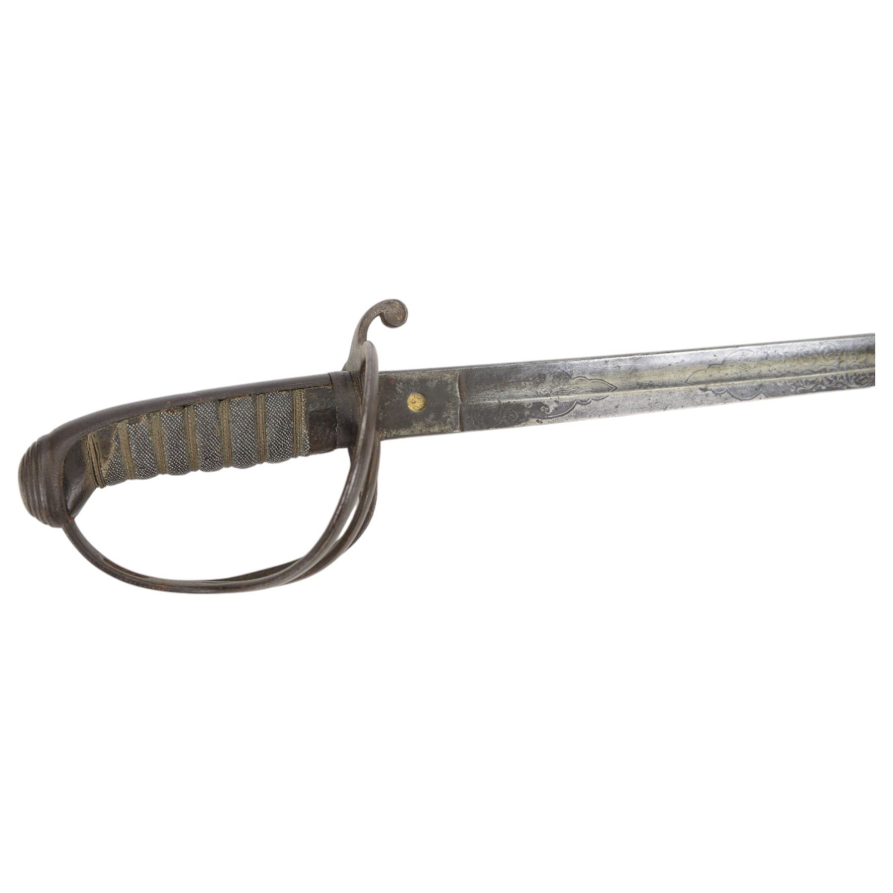 Victorian officer's sword by Landon & Morland Burlington St, London, with 82cm steel blade, wirebound fishskin grip, chequered backstrap and stepped domed pommel, overall L96cm