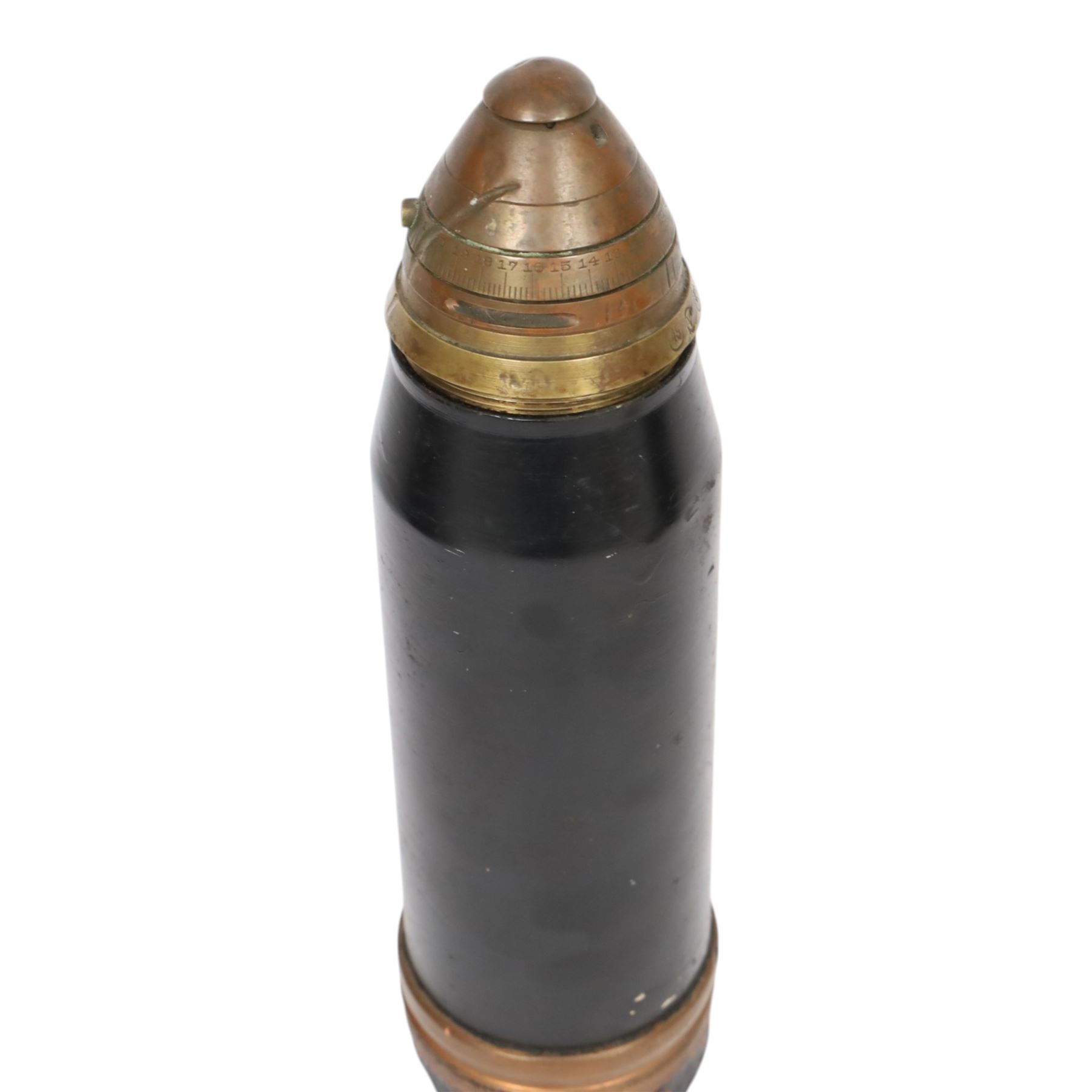 WWI inert artillery shell with fuse cone, H32cm