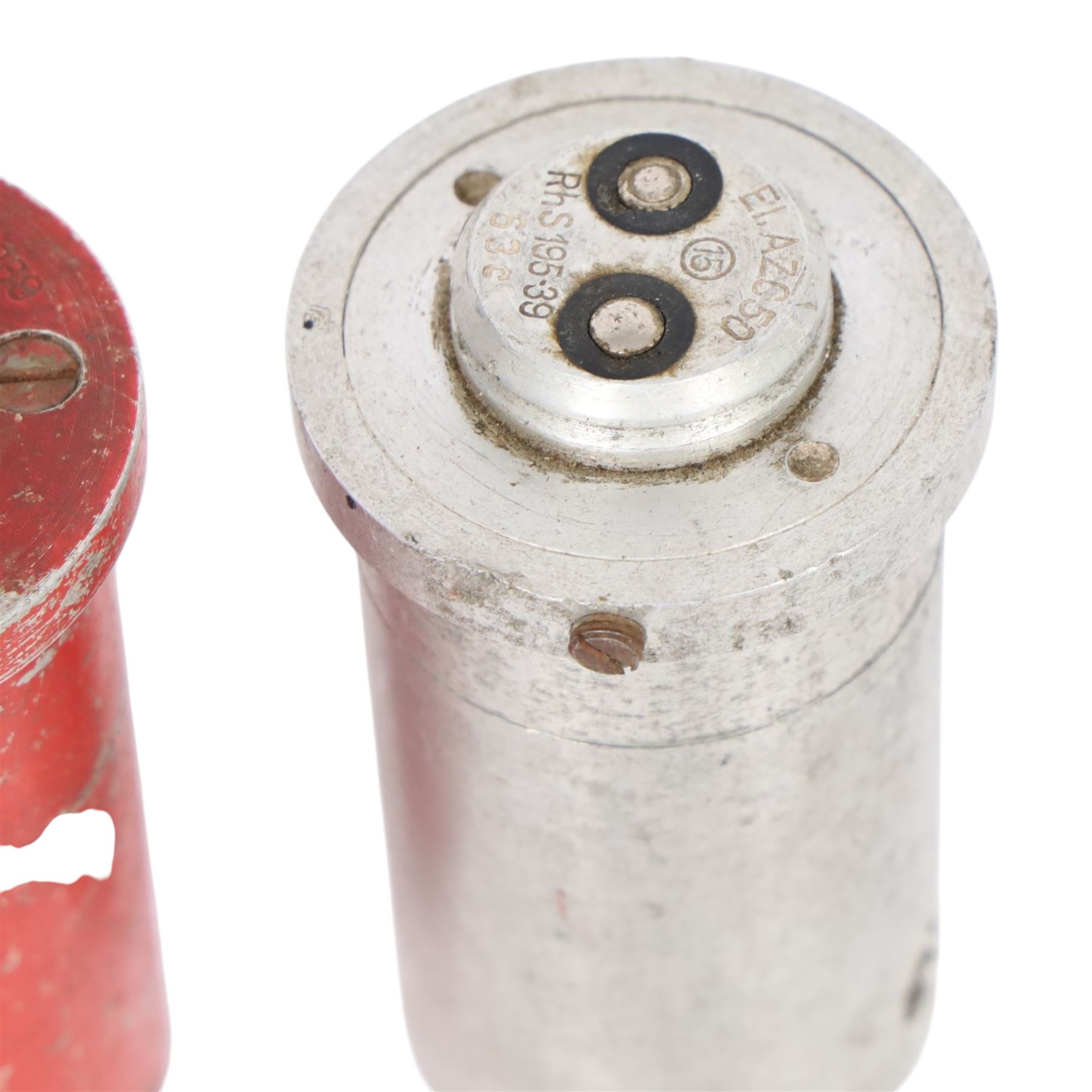 WWII German Luftwaffe bomb fuse EL.AZC50 RhS 195.39 63c and another EI. Zt. Z Rh.S 1939