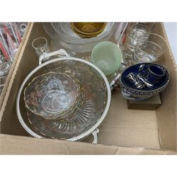 Swan Doric Ware three piece tea set and tray, Bohemia crystal vases and a collection of other glass and metal ware, etc in four boxes 