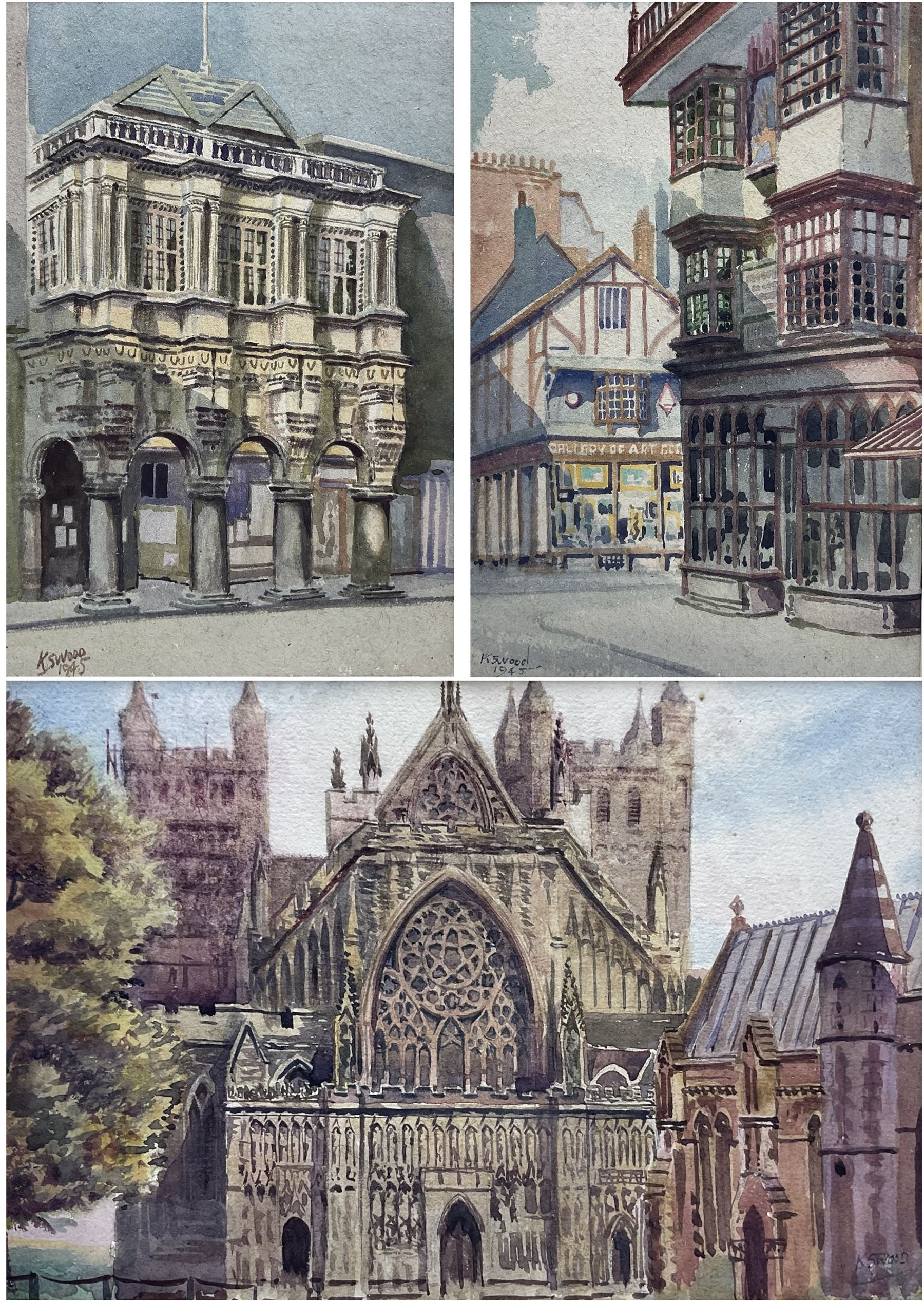 Karl Salsbury Wood (British 1888-1958): Exeter Scenes, set three watercolours signed, two dated 1945, 23cm x 16cm (3) (unframed)