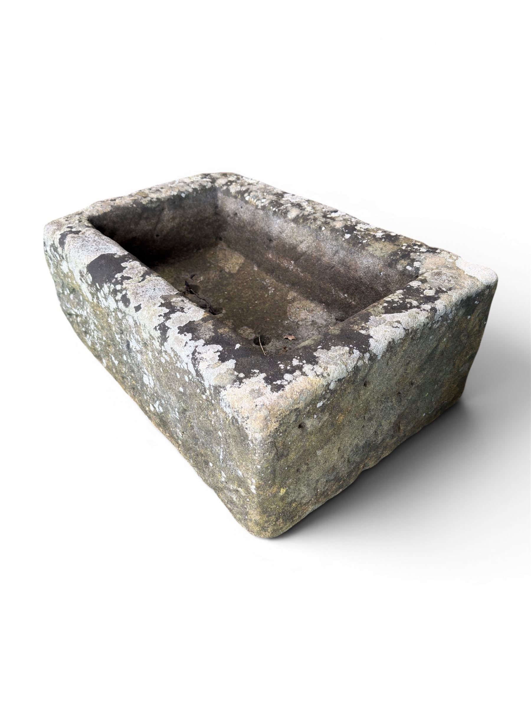 19th century weathered stone planter of rectangular form 