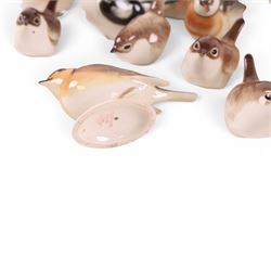 Collection of USSR Lomonosov bird figures, including penguin, quail, duck, wren etc  